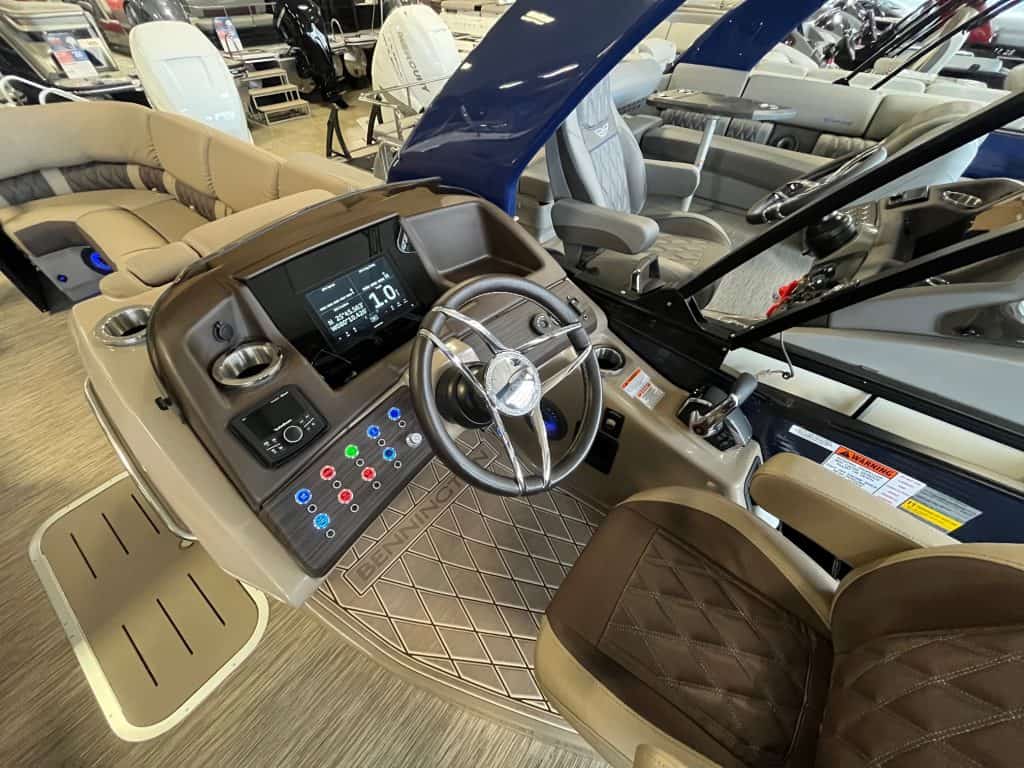 Luxurious boat and golf cart seating at Hall's Sport Center.