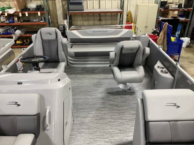 Premium pontoon boat seats at Hall's Sport Center, perfect for fishing and leisure.