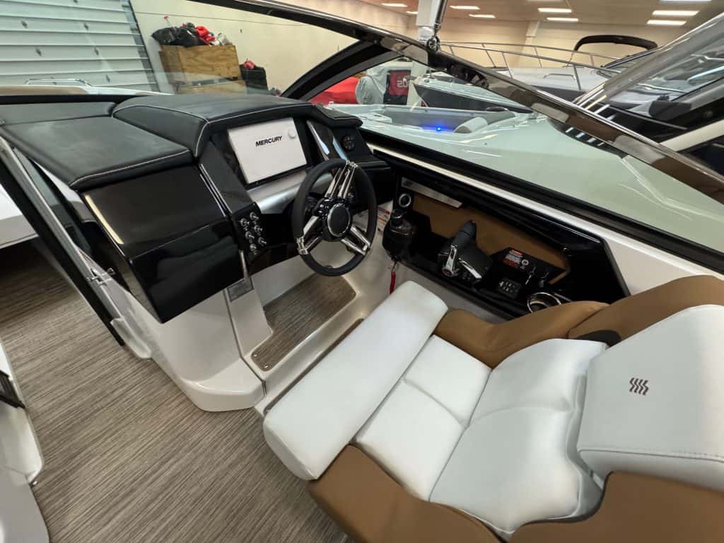 Modern yacht helm station with advanced navigation systems.