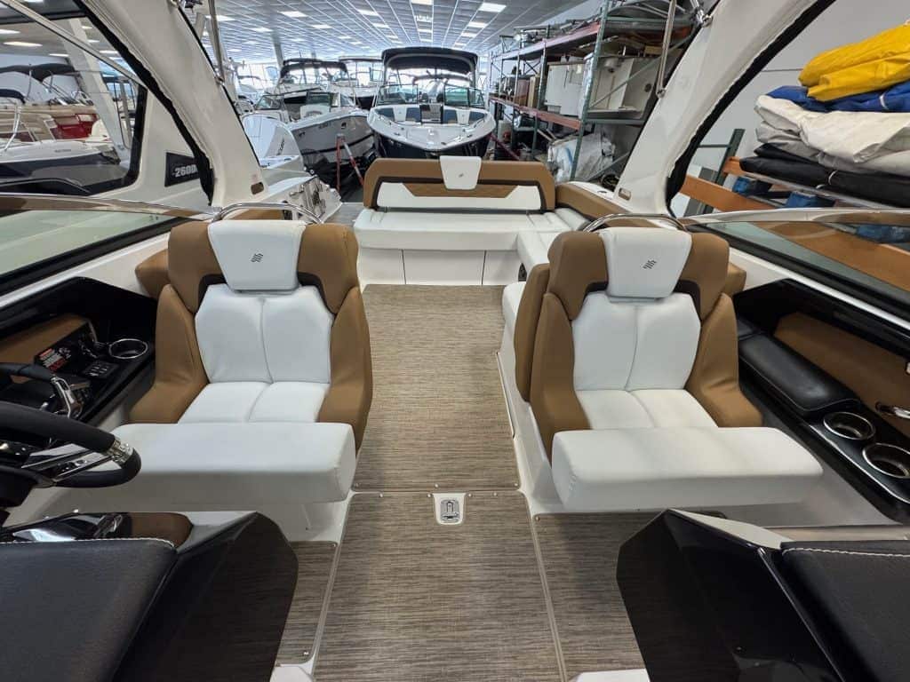 Luxury boat interior at Hall's Sport Center.