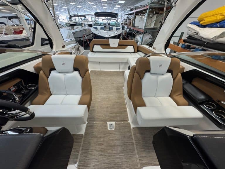 Luxury boat interior at Hall's Sport Center.