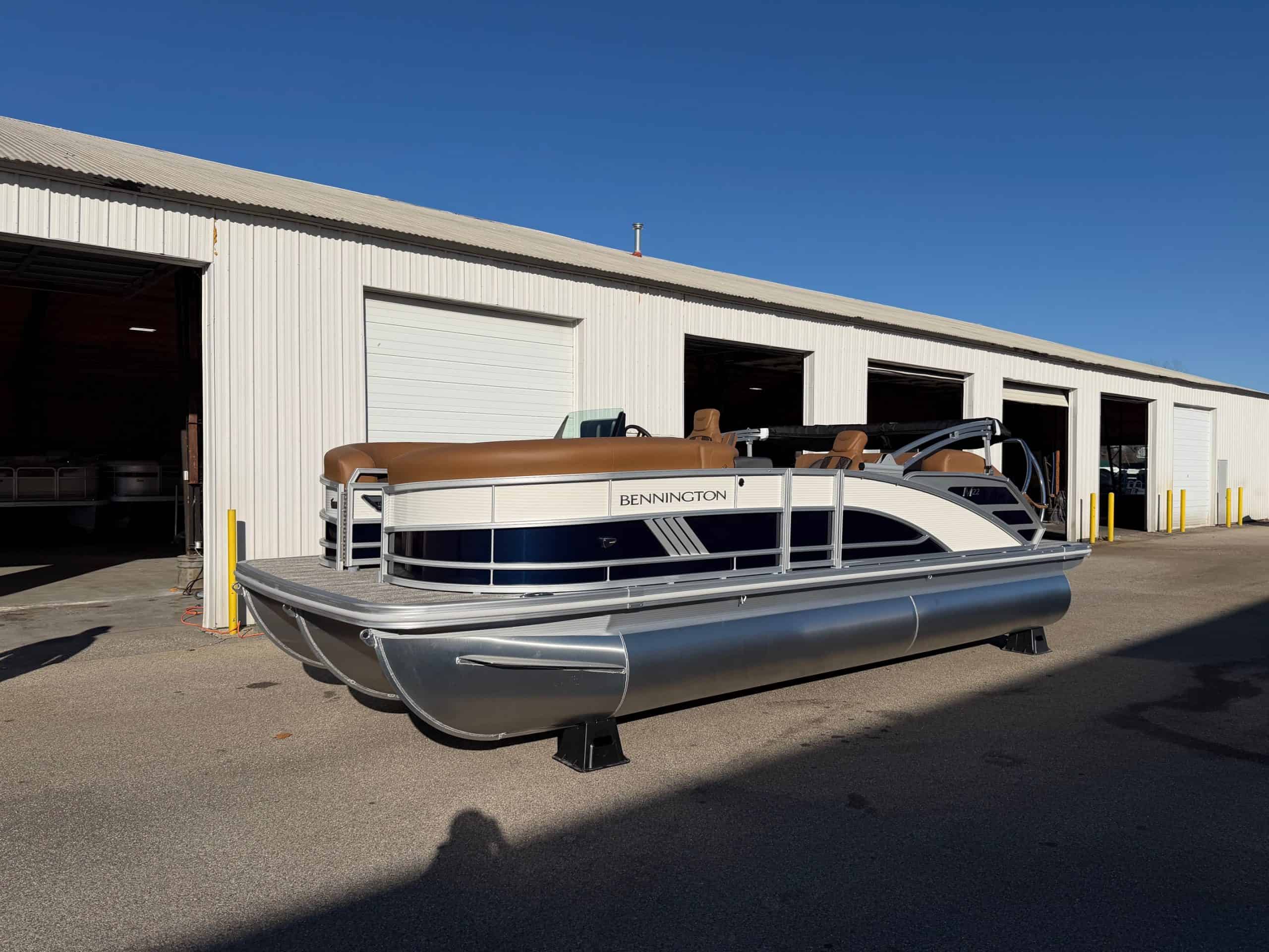 Bennington 22 MSB pontoon boat displayed at Hall's Sport Center.
