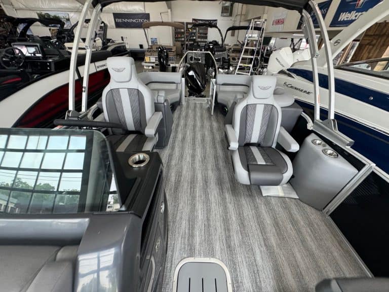 Bennington 24 MFB pontoon boat interior with spacious seating and modern design.