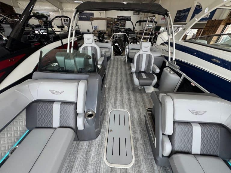 Bennington 24 MFB luxury pontoon boat for sale at Hall's Sport Center.