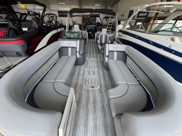 Bennington 24 MFB pontoon boat with spacious seating and modern design.