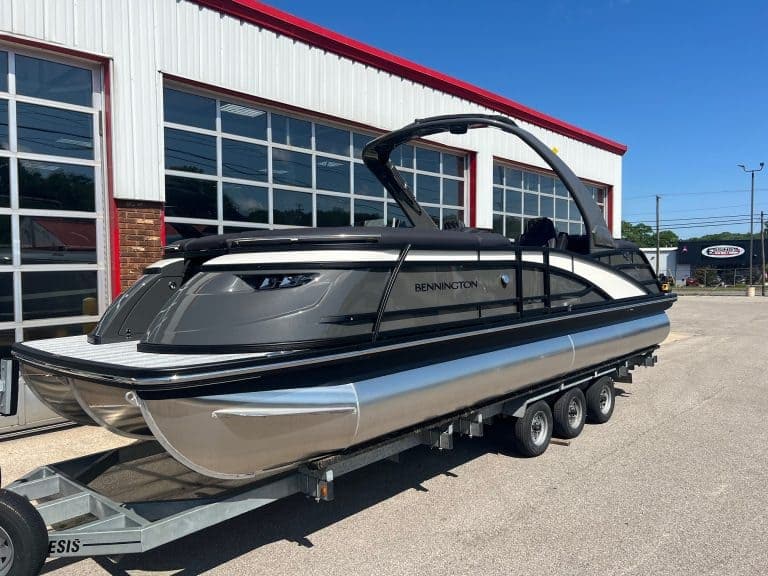 Bennington 25 QFBA pontoon boat for sale at Hall's Sport Center.