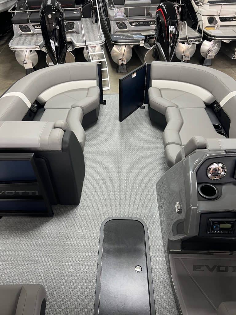 Comfortable boat seating with modern design and premium upholstery.
