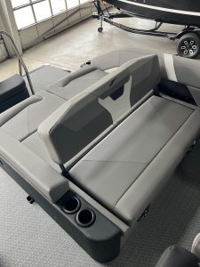 Luxury pontoon boat for leisure and fishing.