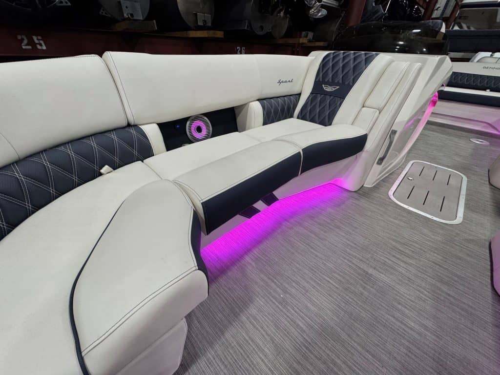 Bennington 23 RXSB luxury pontoon boat with LED lighting, perfect for family outings and water adven.