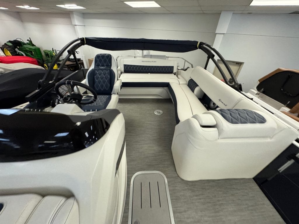 View of the 2022 Bennington 23 RXSB pontoon boat at Hall's Sport Center showroom.