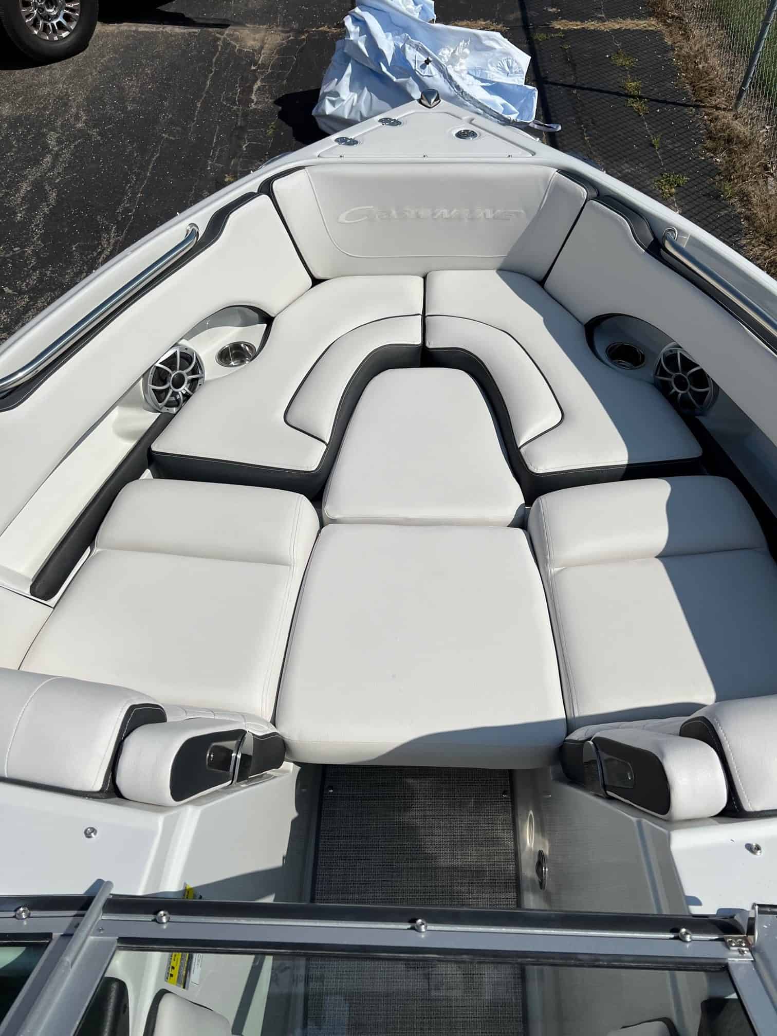 Crownline 240 SS boat interior with plush white seating and modern design.