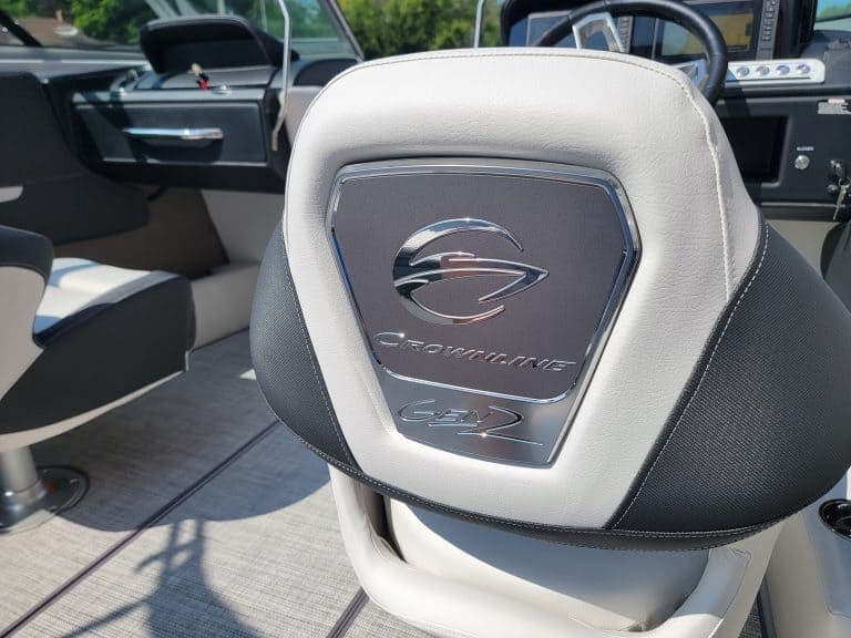 Interior view of the 2024 Crownline 240 SS boat at Hall's Sport Center.