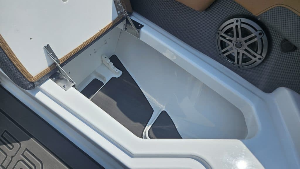 High-performance 2024 Scarab 235 ID boat at Hall's Sport Center.