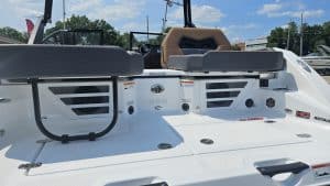 Scarab 235 ID boat displayed at Hall's Sport Center dealership.