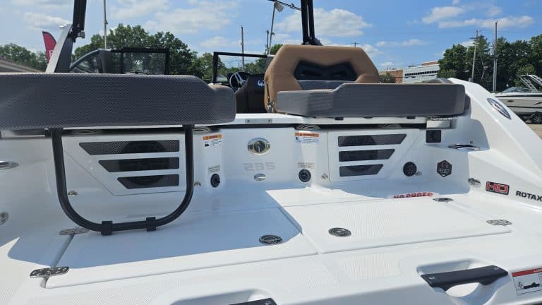Scarab 235 ID boat displayed at Hall's Sport Center dealership.