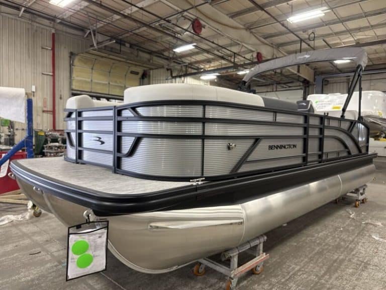 Bennington 22 S1SB pontoon boat for sale at Hall's Sport Center, ideal for family outings and water.