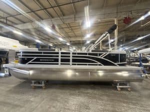 Bennington 22 SSR pontoon boat at Hall's Sport Center showroom.