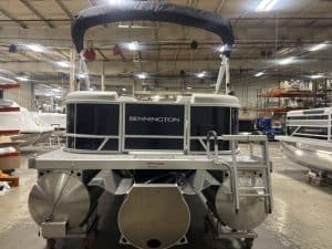 Bennington 22 SSR pontoon boat at Hall's Sport Center showroom.