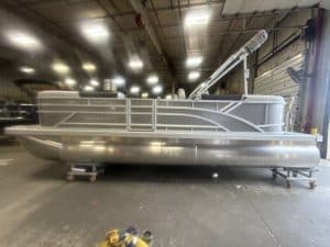New Bennington 22 SSR pontoon boat at Hall's Sport Center showroom.