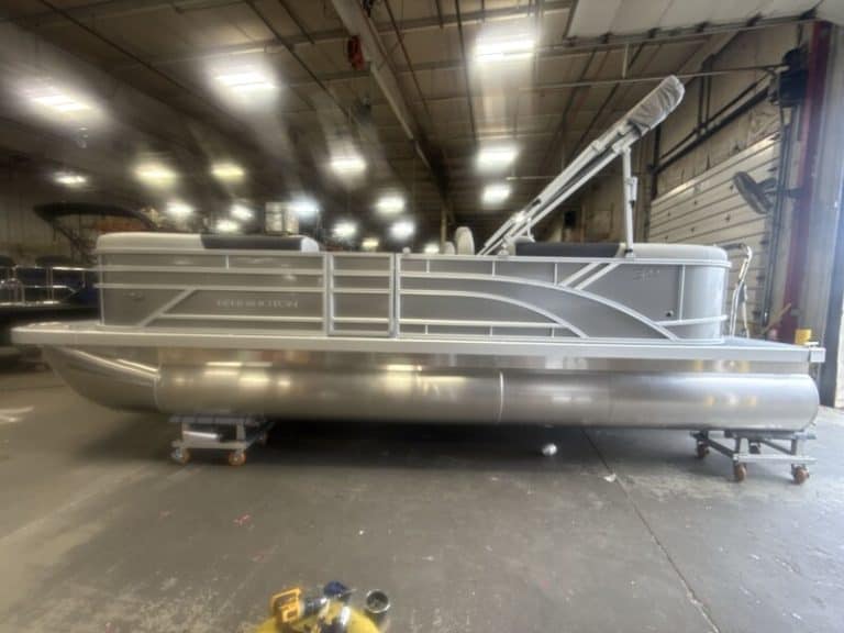 New Bennington 22 SSR pontoon boat at Hall's Sport Center showroom.