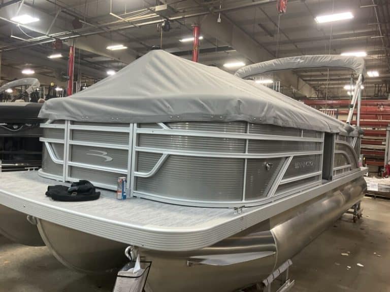 New Bennington 22 SSR pontoon boat at Hall's Sport Center showroom.