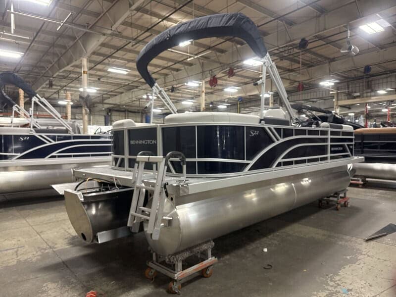 Bennington 22 SSR pontoon boat at Hall's Sport Center showroom.