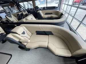 Pontoon boat with spacious seating and modern design. Perfect for leisure and water adventures.