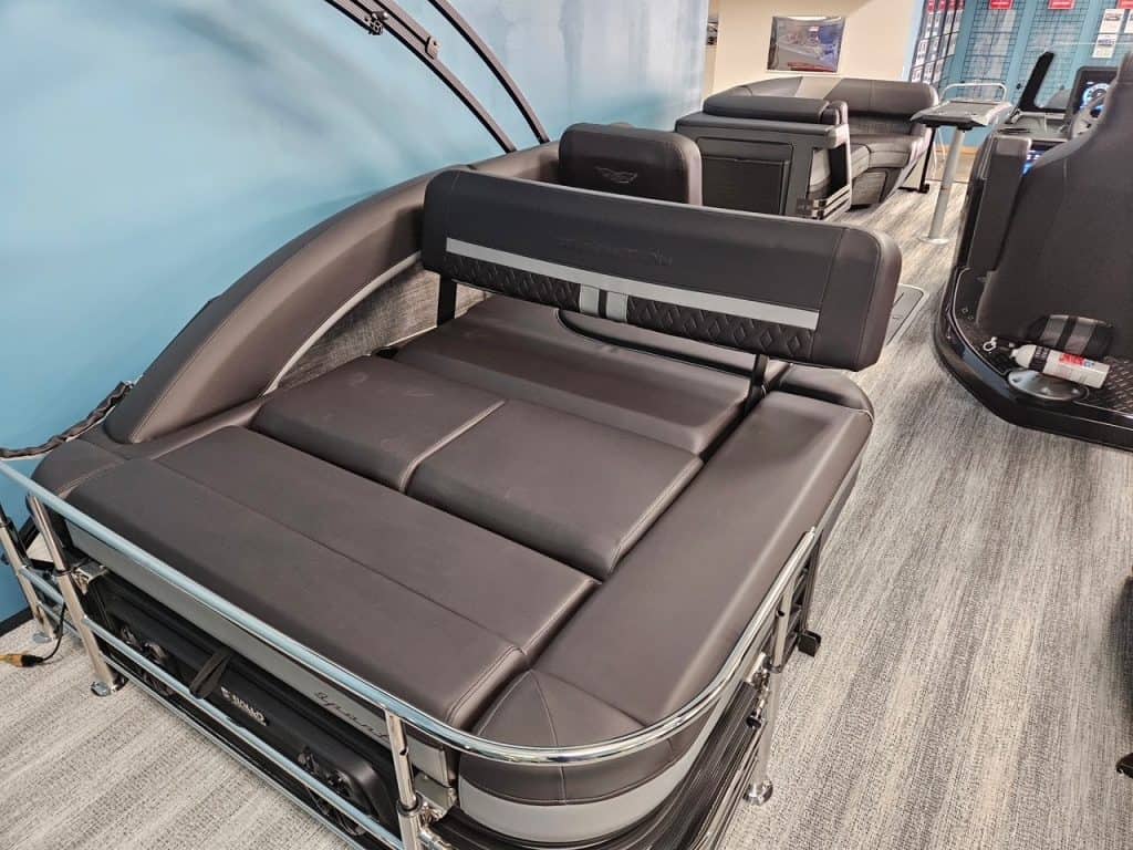 Comfortable boat seating at Hall's Sport Center with adjustable headrest.