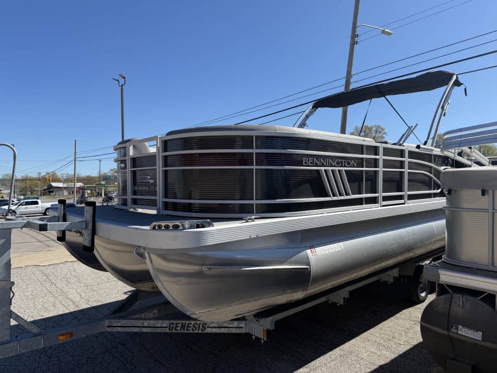 Bennington pontoon boat displayed at Hall's Sport Center for sale or rent.