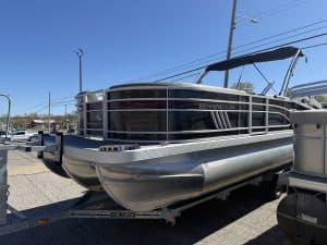 Bennington pontoon boat displayed at Hall's Sport Center for sale or rent.