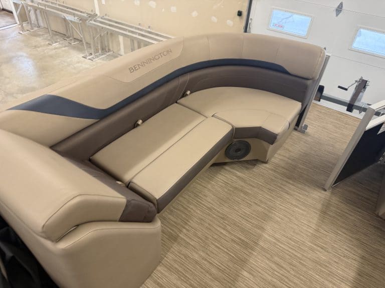 Comfortable boat seating area at Hall's Sport Center.