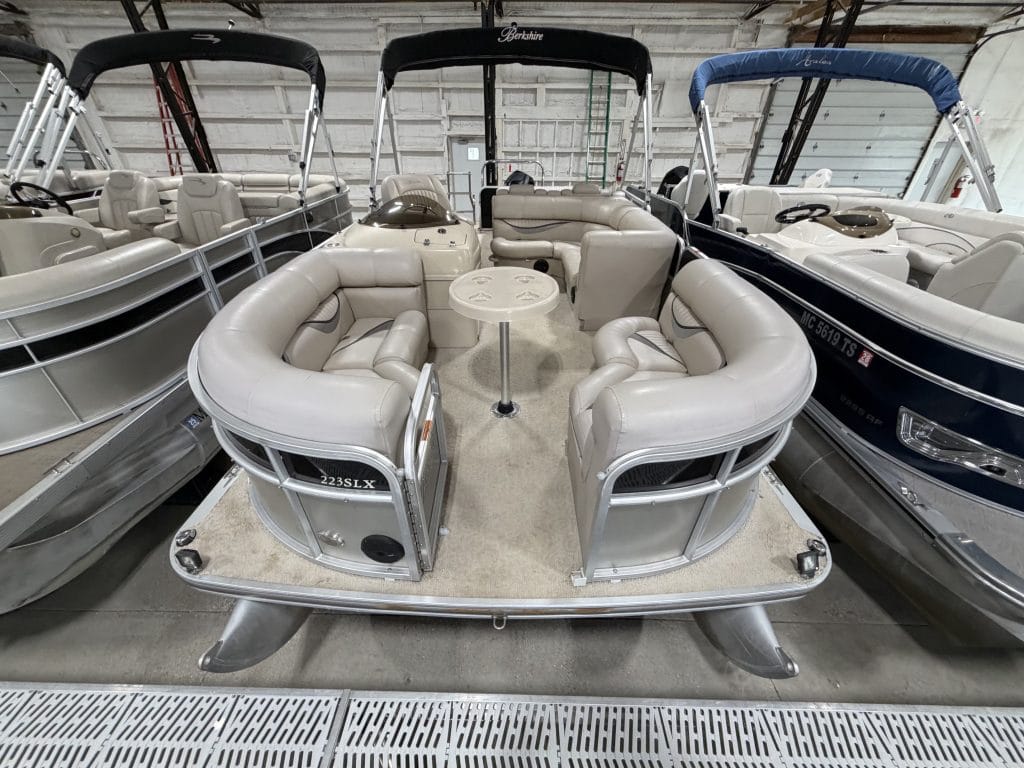 Luxury Berkshire 223 SLX pontoon boat at Hall's Sport Center.