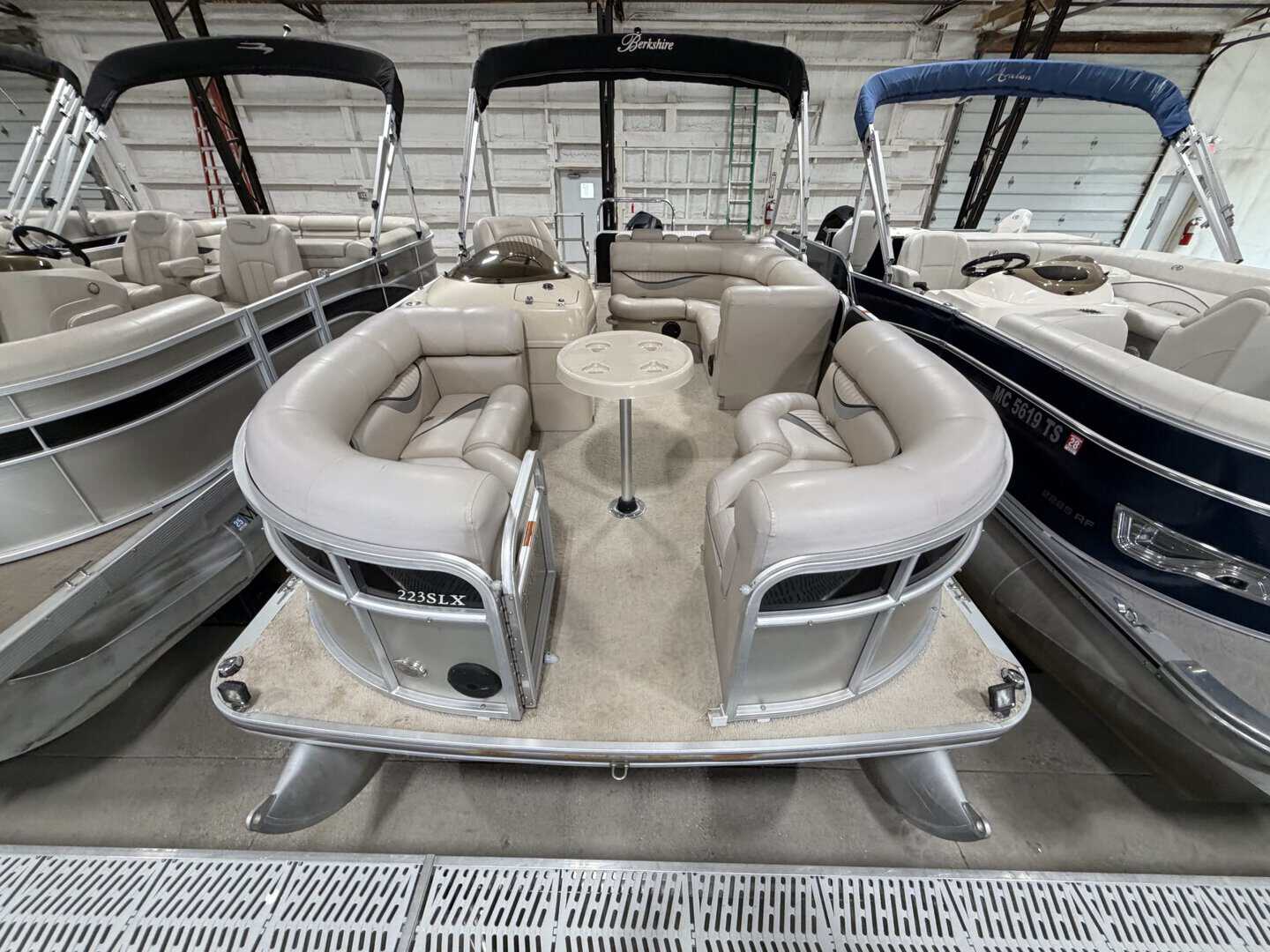Luxury Berkshire 223 SLX pontoon boat at Hall's Sport Center.