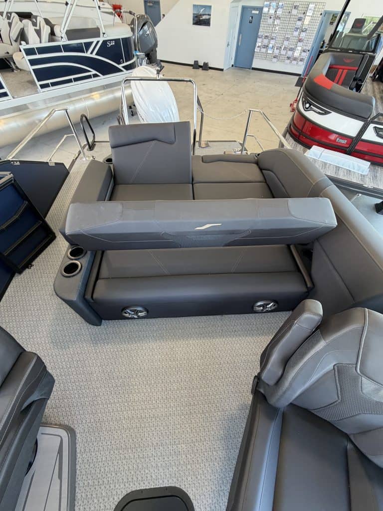 Comfortable boat seating at Hall's Sport Center with boat accessories.