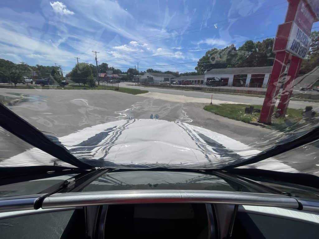 View from boat windshield at Hall's Sport Center parking lot.