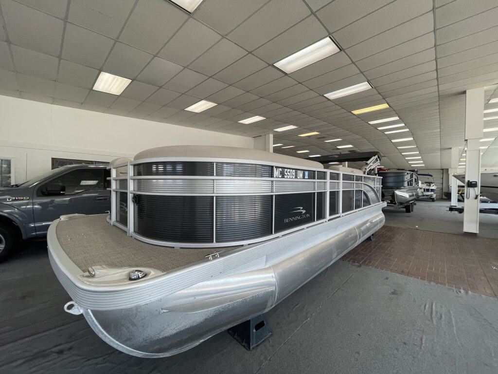 Bennington 21 SS pontoon boat displayed at Hall's Sport Center.