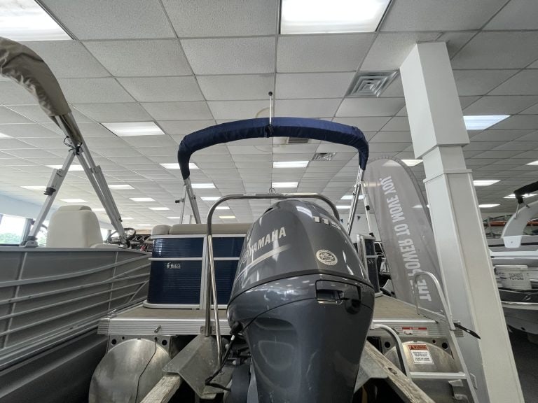 Bennington 21 SLX boat displayed at Hall's Sport Center for sale or demo.