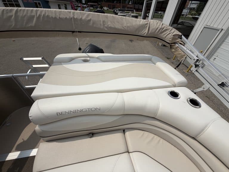 Luxury Bennington 2275 RL pontoon boat displayed at Hall's Sport Center.