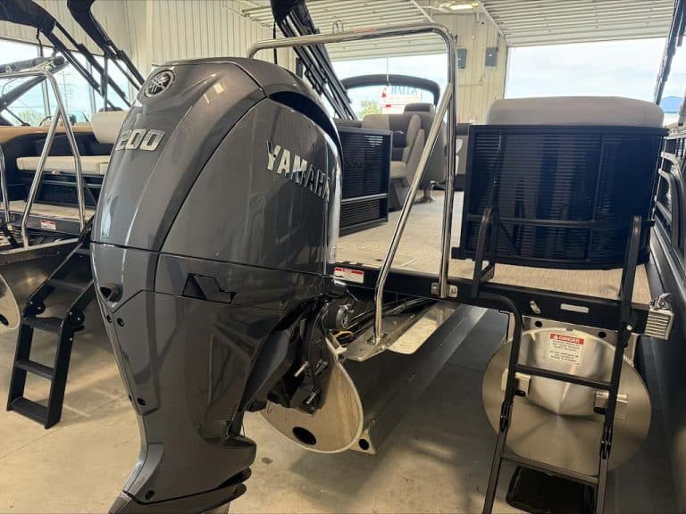 Bennington 22 S1SR pontoon boat with Yamaha engine at Hall's Sport Center.