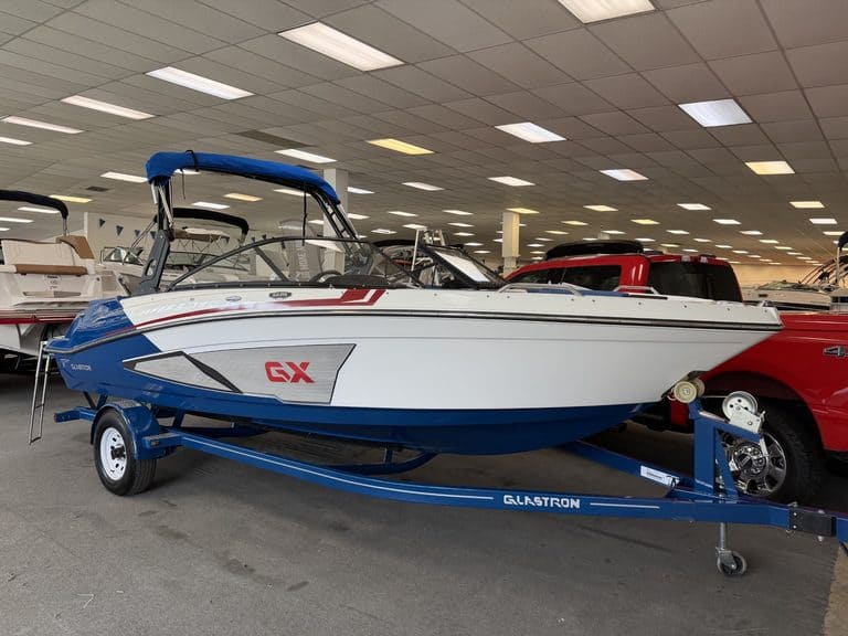 2021 Glastron GX215 boat on trailer at Hall's Sport Center.