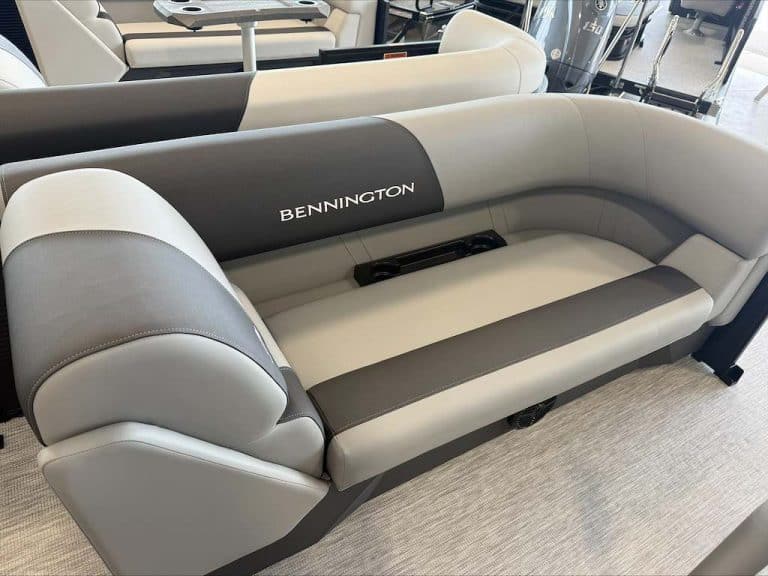 Bennington boat seating with modern design at Hall's Sport Center.