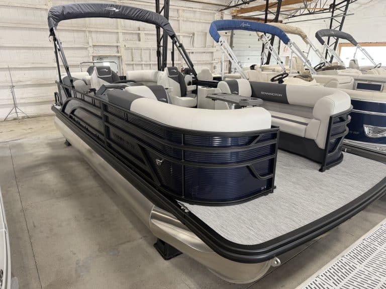 Luxury Bennington 22 S1SR pontoon boat with modern design and seating.