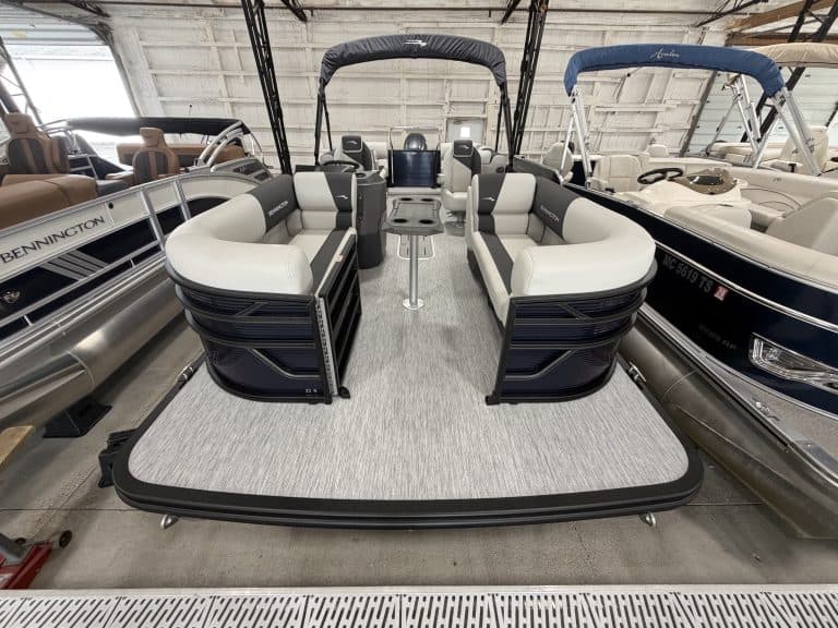 Bennington 22 S1SR pontoon boat at Hall's Sport Center.