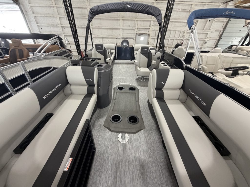 Bennington pontoon boat displayed at Hall's Sport Center for sale or rent.
