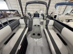 Bennington pontoon boat displayed at Hall's Sport Center for sale or rent.