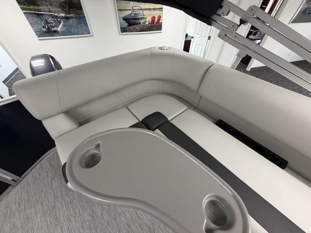 Bennington 20SL S1 boat interior with seating and cup holders.