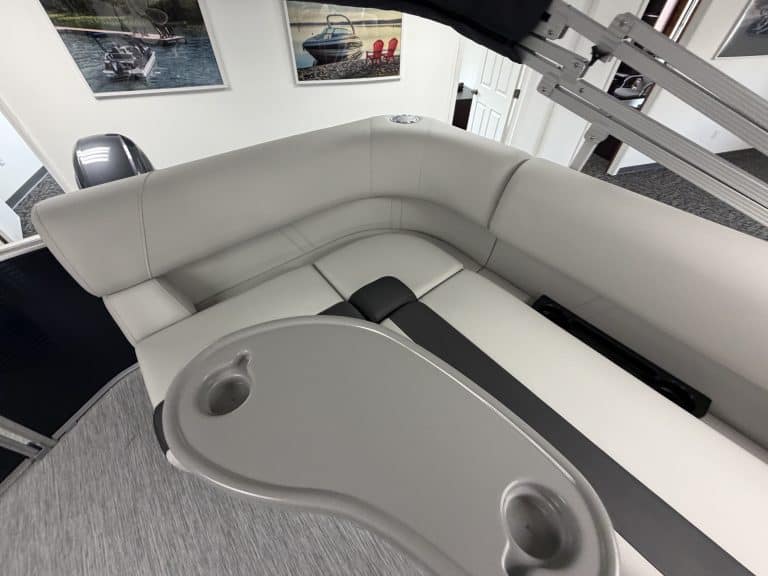 Bennington 20SL S1 boat interior with seating and cup holders.