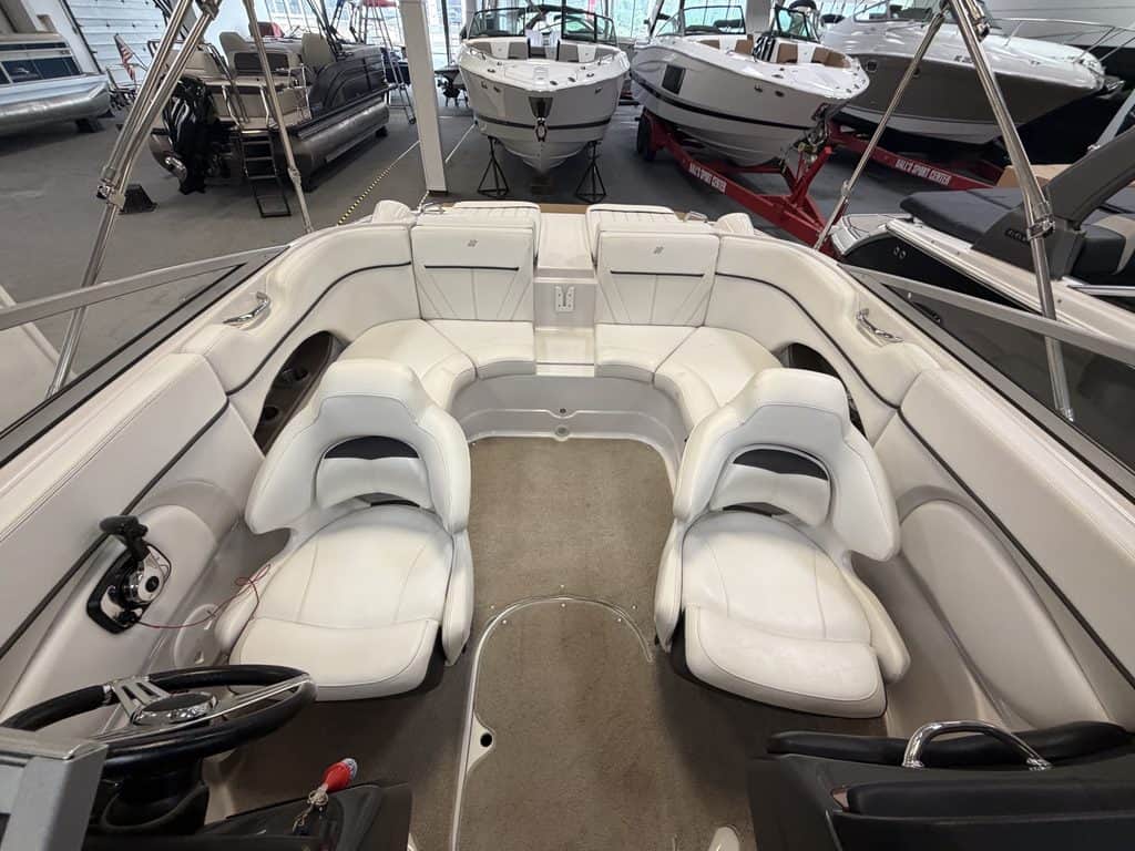 Interior view of a Four Winns 220 Horizon boat at Hall's Sport Center.