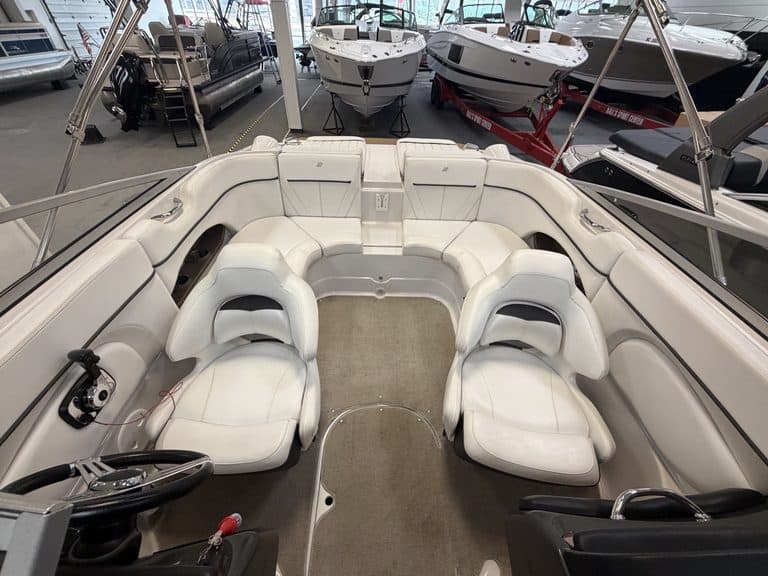 Interior view of a Four Winns 220 Horizon boat at Hall's Sport Center.