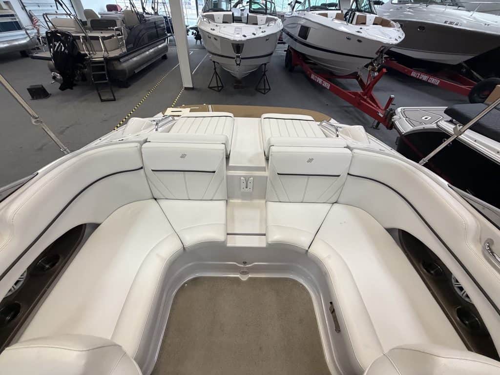 White Four Winns 220 Horizon boat interior at Hall's Sport Center.